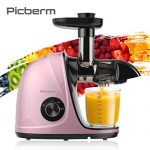 Juicer Machines, Picberm PB2110V Slow Masticating Juicer Extractor with Quiet Motor Easy to Clean, BPA-Free Anti-clogging Cold Press Juicer with Peeler, Brush, Recipes for Fruits and Vegetables, Pink