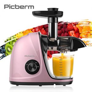Juicer Machines, Picberm PB2110V Slow Masticating Juicer Extractor with Quiet Motor Easy to Clean, BPA-Free Anti-clogging Cold Press Juicer with Peeler, Brush, Recipes for Fruits and Vegetables, Pink