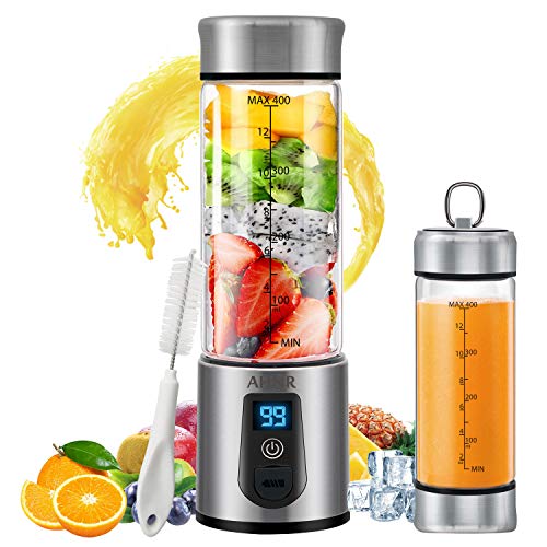 Portable Blender, Personal Smoothie Blender with USB Rechargeable, AHNR 15oz Small Mini Blender Juicer Mixer Travel Cup for Shakes,Smoothies,Fruit Vegetables Drinks (FDA, BPA Free)