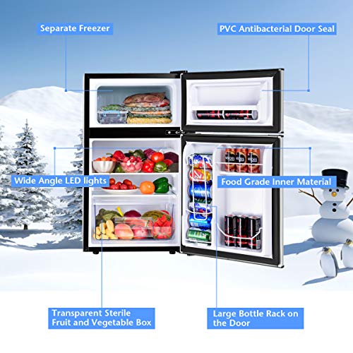 COSTWAY Compact Refrigerator, 3.2 cu ft. Unit 2-Door Mini Freezer COSTWAY Compact Fridge, 3.2 cu ft. Unit 2-Door Mini Freezer Cooler Fridge with Reversible Door, Detachable Glass Cabinets, Mechanical Management, Recessed Deal with for Dorm, Workplace, House (Gray).