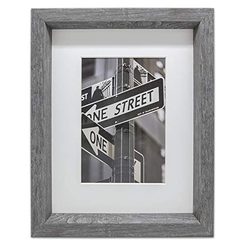 The Display Guys Luxury Made Affordable  11”x14” Tempered Glass Photo Frame in Grey Walnut Wood Finish Beveled Profile Elegant and Contemporary.