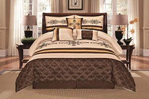 Jenin 7 Pieces Complete Bedding Ensemble Beige Brown Gold Luxury Embroidery Comforter Set Bed-in-a-Bag Bedding- Yasmen King