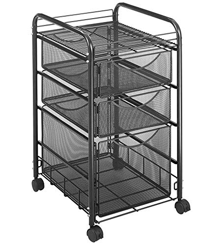 Safco Products Onyx Mesh 1 File Drawer and 2 Small Drawers Rolling File Safco Products Onyx Mesh 1 File Drawer and 2 Small Drawers Rolling File Cart 5213BL, Black Powder Coat Finish, Durable Steel Mesh Construction, Swivel Wheels For Mobility.