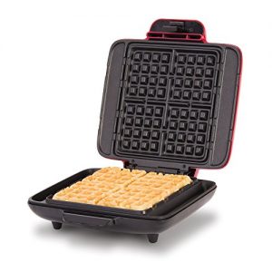 DASH DNMWM400RD Belgian Waffle Maker for Chaffles, Paninis, Hash browns, or any Breakfast, Lunch & Snacks with Easy Clean, Non-Stick + Mess Free Sides, 1200 Watt, Red