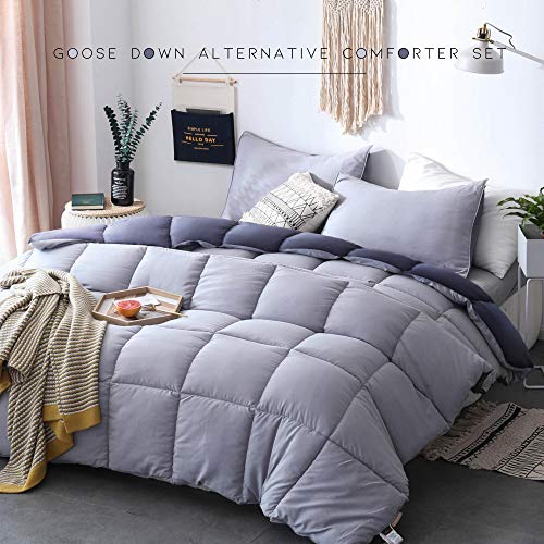 KASENTEX All Season Down Alternative Quilted Comforter Set KASENTEX All Season Down Various Quilted Comforter Set Reversible Extremely Mushy Quilt Insert Hypoallergenic Machine Washable, Queen, Quartz Silver/Pebble Gray.