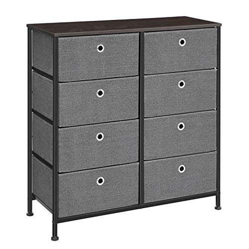 SONGMICS 4-Tier Wide Drawer Dresser, Storage Unit with 8 Easy Pull Fabric Drawers and Metal Frame, Wooden Tabletop for Closets, Nursery, Dorm Room, Hallway, 31.5 x 11.8 x 32.1 Inches, Gray ULTS24G