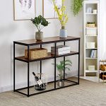 VECELO Multipurpose Sofa Side Bookshelf Rectangular Entryway/Living Room Tables with Storage Shelf, Brown