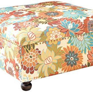 Madison Park Carlyle Coffee Table-Solid Wood Square Large Accent Cocktail Ottoman Modern Style Vibrant Spring Design, Padded Footstool, Extra Seating Corner Chair, See Below, Multi Floral