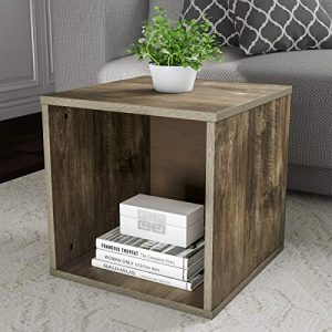 Lavish Home End Stackable Contemporary Minimalist Modular Cube Accent Table or Shadowbox for Bedroom, Living Room or Office (Gray),