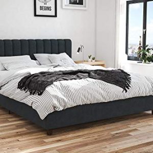 Novogratz Brittany Upholstered Bed, Blue Linen, Queen