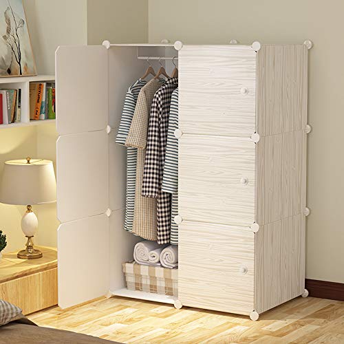 Wood Pattern Portable Wardrobe for Hanging Clothes, Combination Armoire, Modular Cabinet for Space Saving, Ideal Storage Organizer Cube