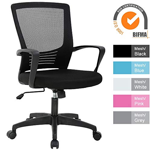 Office Chair, Modern Mid Back Mesh Computer Lumbar Support Swivel Desk Task Chair, Ergonomic Executive Chair with Thick Seat Cushion, Wheels and Height Adjustable for Holiday & Christmas Gift - Black