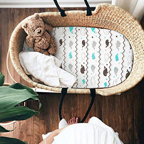 BROLEX Stretch-Fitted-Bassinet-Sheet-Set 2 Pack Cradle Sheets BROLEX Stretch-Fitted-Bassinet-Sheet-Set 2 Pack Cradle Sheets for Bassinet Pad/Mattress,Unisex Boys Women,Extremely Comfortable,Elephant &amp; Whale.