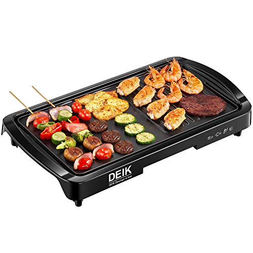Electric Griddle, DEIK 2-in-1 Indoor Grill Smokeless Coated Non-Stick Pancake Griddle, 20''x10'' Extra Large Surface with 2 Oil Collection Channel, Cold-Touch Design, 5-Level Control, 1600W