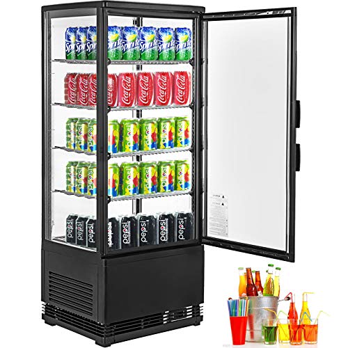 VBENLEM 3.5cu.ft. Commercial Countertop Display Refrigerator,98L Beverage Display Cooler,with LED Lighting Black Freestanding Display Fridge,Adjustable Shelves,for Supermarket Bar Office Use,32℉-53.6℉