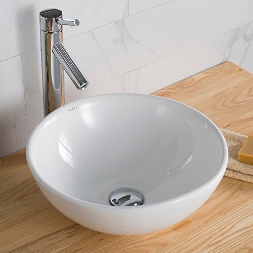 Kraus KCV-141 White Round Ceramic Bathroom Sink