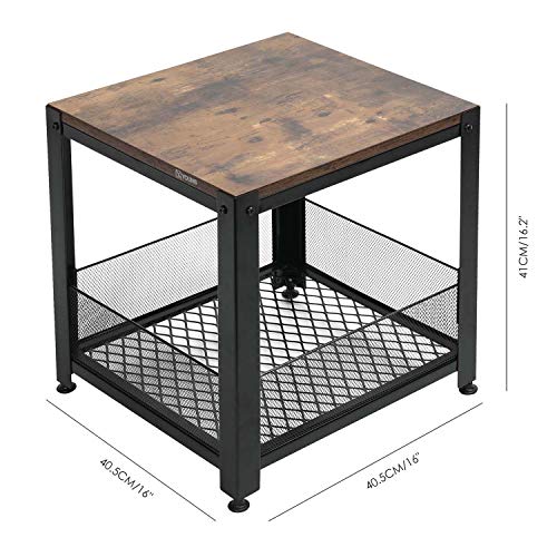 Rustic Brown Industrial End Table with Storage Shelf - Stylish Square Side Table/Nightstand/Coffee Table for Living Room, Bedroom, Balcony, Family, and Office; Sturdy Metal Frame, Easy Assembly This sturdy and durable table, constructed with angle iron, offers a reliable and stable structure. The waterproof and wear-resistant veneer-coated top surface provides not only durability but also a touch of rustic charm. The 2-tiered shelves add practicality by offering additional display space and storage, making it a versatile piece for any room. Whether used as a bedside table, side table next to a chair or sofa, or a stylish addition to the office, this table seamlessly combines a classic square design with industrial elements, making it a standout piece in any setting.