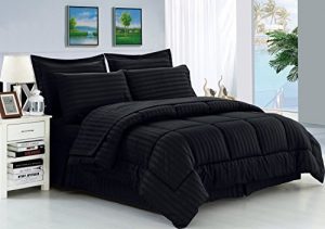 Elegance Linen 21RW-KING-8PC Stripe Comforter-Black Wrinkle Resistant - Luxury Silky Soft Dobby Stripe Bed-in-a-Bag 8-Piece Comforter Set --Hypoallergenic - King Black