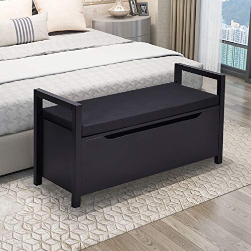 Giantex Shoe Storage Bench with Cushion, Entryway Storage Benches Giantex Shoe Storage Bench with Cushion, Entryway Storage Benches, End of Bed Bench for Bedroom, Wood Shoe Bench with Seat (Black).