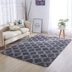Luxury Velvet Shag Area Rug Mordern Indoor Plush Fluffy Rugs, Extra Soft and Comfy Carpet, Geometric Moroccan Rugs for Bedroom Living Room Girls Kids