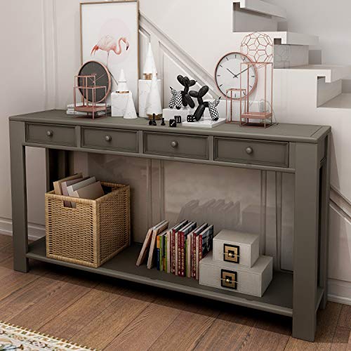 P PURLOVE Console Table for Entryway Hallway Easy Assembly 64" Long Sofa Table P PURLOVE Console Table for Entryway Hallway Easy Assembly 64" Long Sofa Table with Drawers and Bottom Shelf (64", Antique Grey).
