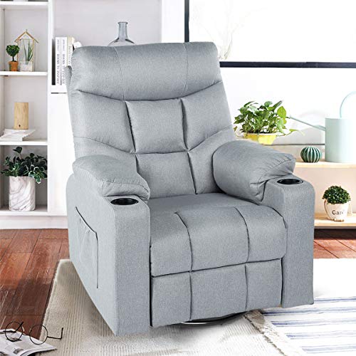 Esright Grey Fabric Massage Recliner Chair 360 Degrees Swivel Heated Ergonomic Lounge Chair