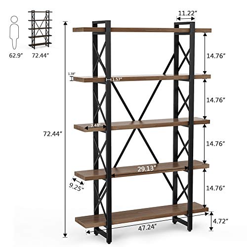 LITTLE TREE 5 Tier Bookcase, Solid Wood 5-Shelf Industrial Style Bookcase Bundle Dimensions: 47.2 x 11.2 x 71.7 inches