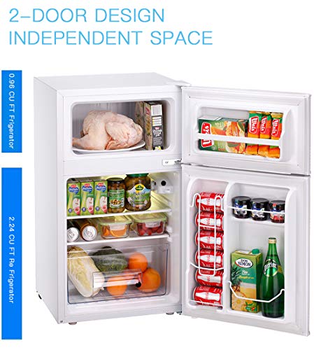 3.2 CU. FT Compact Refrigerator with Handle MIni Fridge Chiller 3.2 CU. FT Compact Refrigerator with Handle MIni Fridge Chiller and Freezer Compartment with Removable Glass Shelves Small Drink Food Storage Machine for Office, Dorm, Apartment, Bedroom(Ivory white).