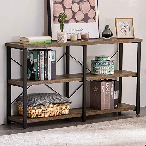 GRELO HOME Rustic Console Table for Entryway, Industrial Sofa/Entry Table with Storage Open Bookshelf, 47 Inch Gray Oak