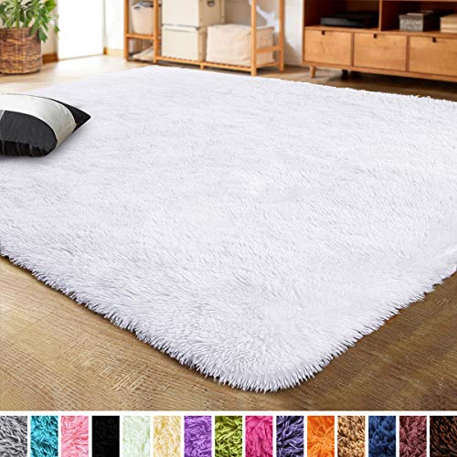 LOCHAS Ultra Soft Indoor Modern Area Rugs Fluffy Living Room Carpets for Children Bedroom Home Decor Nursery Rug 5.3x7.5 Feet, White