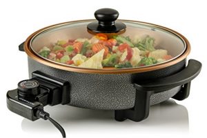 Ovente Electric Skillet 12 Inch with Non Stick Aluminum Body and Glass Cover, Adjustable Temperature Control, Easy to Clean, 1400 Watts for Pizza, Steak, Breakfast and More, Copper (SK11112CO)