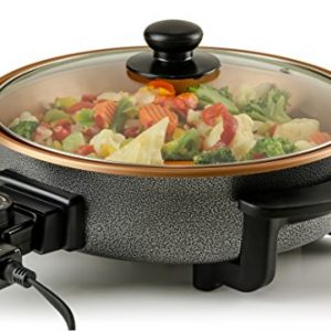 Ovente Electric Skillet 12 Inch with Non Stick Aluminum Body and Glass Cover, Adjustable Temperature Control, Easy to Clean, 1400 Watts for Pizza, Steak, Breakfast and More, Copper (SK11112CO)