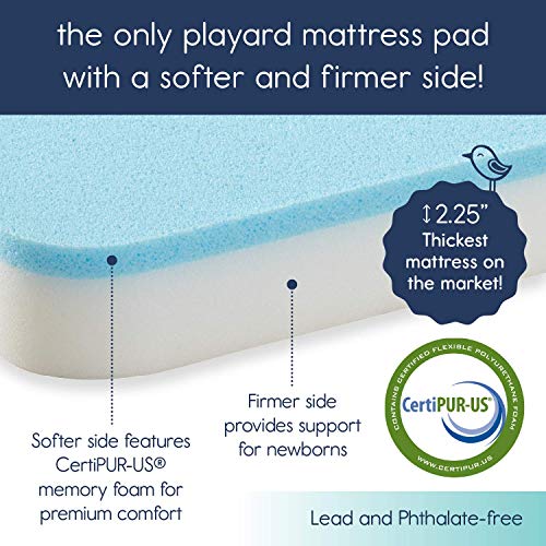 hiccapop Tri-fold Pack n Play Mattress Pad with Firm hiccapop Tri-fold Pack n Play Mattress Pad with Agency (for Infants) &amp; Mushy (Toddlers) Sides | Moveable Foldable Playard Mattress, Playpen Mattress for Pack and Play Crib | Consists of Carry Case.