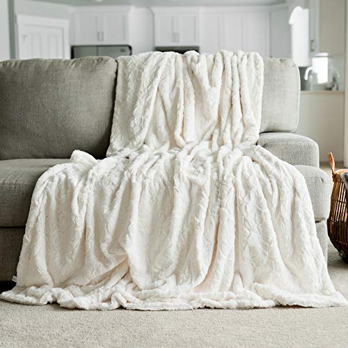 GRACED SOFT LUXURIES Softest Warm Elegant Cozy Faux Fur Home Throw Blanket (Solid Ivory, Extra Large 60" x 80")