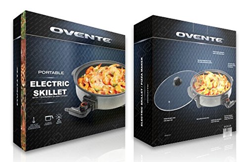 Ovente Round Electric Frying Pan Skillet, Granite Ovente Spherical Electrical Frying Pan Skillet, Granite with Tempered Glass Lid and Thermostat Management, 12inch Diameter (SK10112B).