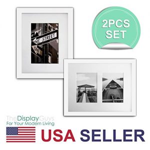 The Display Guys~ 2 Sets 8x10 Inch White Picture Frame Made of Solid Pine Wood and Real Glass, Luxury Made Affordable, with White Core Mat Boards 2 for 5x7 Photo + 2 for 2-4x6 Photos (White)