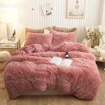 XeGe Plush Shaggy Duvet Cover Set Luxury Ultra Soft Crystal Velvet Bedding Sets 3 Pieces（1 Faux Fur Duvet Cover + 2 Faux Fur Pillowcases）,Zipper Closure(Queen,Old Pink)