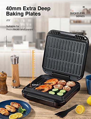 Deik 2 in 1 Electric Indoor Grill and Panini Press Grill Deik 2 in 1 Electrical Indoor Grill and Panini Press Grill, 1200W Smokeless Grill with Double-Sided Heating Plates, Thermostat Management, Straightforward-to-Clear Nonstick Plate, Additional-Giant Drip Tray, Spatula, Black.