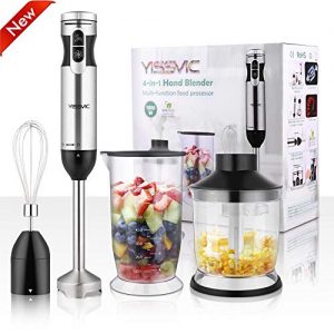 YISSVIC Hand Blender 1000W 700ml Immersion Blender 9 Speed Control, 4 In-1 Powerful Stick Blender, Chopper, Whisk, BPA-Free, 500ml Food Grinder for Sauces Smoothie Puree Infant Food