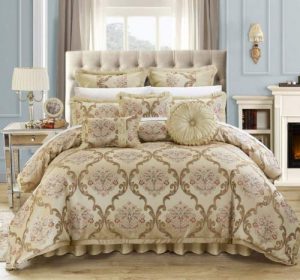 Chic Home 9 Piece Aubrey Decorator Upholstery Comforter Set and Pillows Ensemble, King, Beige