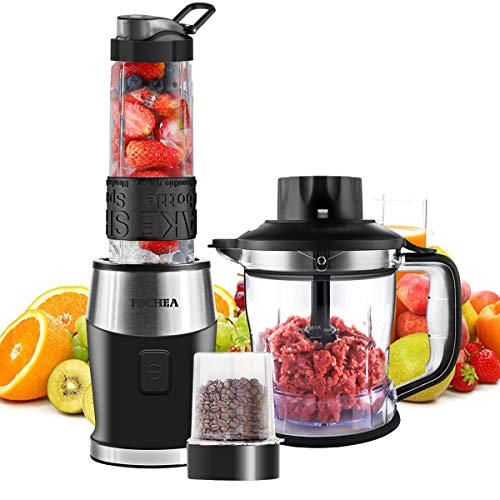 FOCHEA Blender and Food Processor,Smoothie Shake Maker Blender Multi-Function Kitchen Mixer System, 700W High-Speed Blender/Chopper/Grinder with Portable 570ml BPA-Free Bottle, Easy to Clean