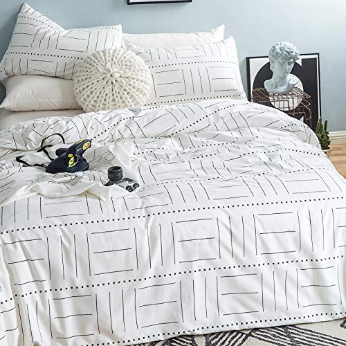 SUSYBAO 3 Piece Duvet Cover Set 100% Natural Cotton King Size SUSYBAO three Piece Quilt Cowl Set 100% Pure Cotton King Measurement Black and White Striped Bedding Set with Zipper Ties 1 Summary Geometric Quilt Cowl 2 Pillowcases Luxurious High quality Tender Snug.