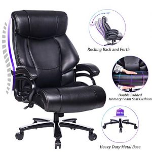 REFICCER High Back Big & Tall 400lb Leather Office Chair Executive Desk Computer Task Swivel Chair - Heavy Duty Metal Base, Adjustable Tilt Angle, Thick Padding and Ergonomic Design for Lumbar Support