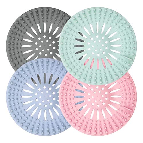 Silicone Hair Catcher Shower Drain Covers, Universal Rubber Sink Strainer Drain Protector for Bathtub Kitchen Bathroom, Hair Stopper Filter 4 Pack