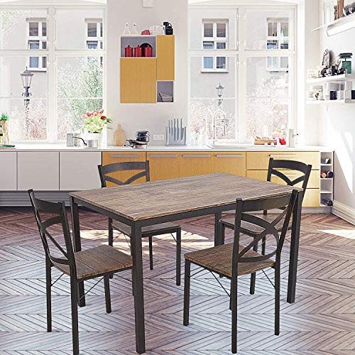 Dporticus 5-Piece Dining Set Industrial Style Wooden Kitchen Table and Chairs Dporticus 5-Piece Dining Set Industrial Style Wooden Kitchen Table and Chairs.