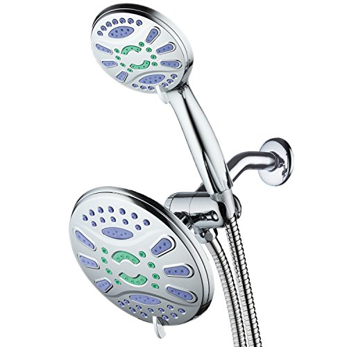 AquaStar Elite 3-in-1 High-Pressure 48-mode 7" Shower Head Combo with Microban Antimicrobial Anti-Clog Jets for More Power & Less Cleaning! Extra-Long 5 ft. Stainless Steel Hose. All Chrome Finish