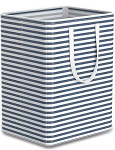 Tribesigns 96L Extra Large Laundry Hamper Collapsible Laundry Basket with Handle 4 Detachable Rods Cotton Linen Foldable Bathroom Storage Basket for Toys, Clothes (Blue Strips, 1)