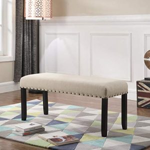 Roundhill Furniture Biony Fabric Dining Bench with Nailhead Trim, Tan