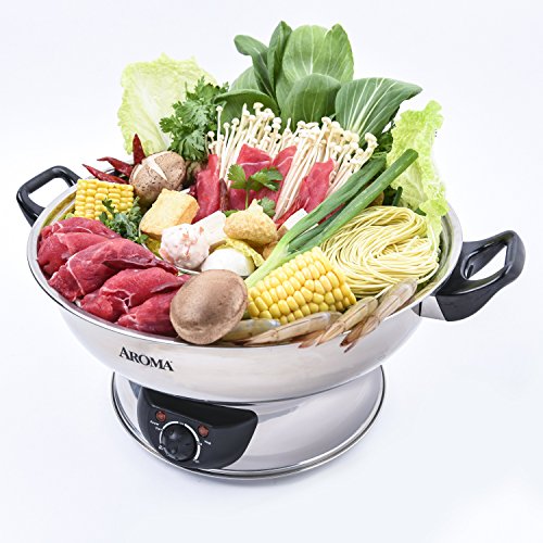 Aroma Stainless Steel Hot Pot Aroma Stainless Metal Sizzling Pot, Silver (ASP-600).