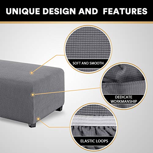 Stretch Ottoman Cover Ottoman Slipcovers Rectangle Stretch Ottoman Cover Ottoman Slipcovers Rectangle for Living Room Foot Stool Stretch Covers to Fit Ottoman Foot Rest, Thick Checked Jacquard Fabric with Elastic Bottom (Oversized Ottoman, Grey).